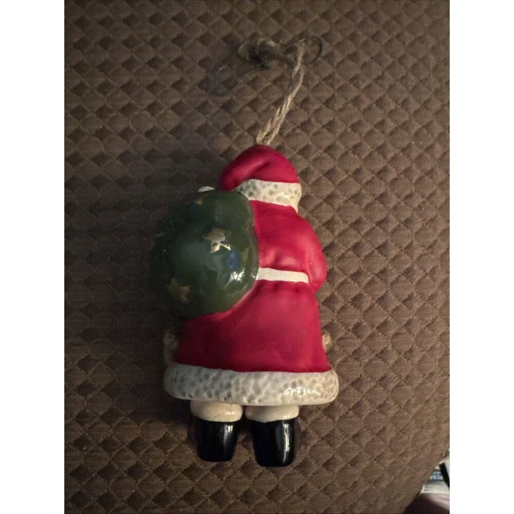 Santa Claus Ceramic Christmas Bell Ornament Moving Dangling Legs Clapper Vintage